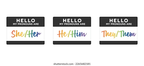 Gender Pronouns, Gender Name Tags, Gender Identity, Name Badges, Gender Badges, Labels, Vector Illustration Background