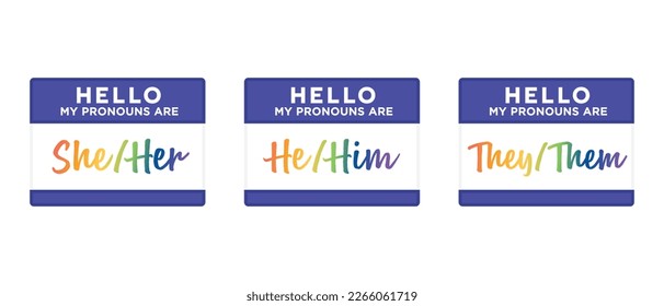 Gender Pronouns, Gender Name Tags, Gender Identity, Name Badges, Gender Badges, Labels, Vector Illustration Background