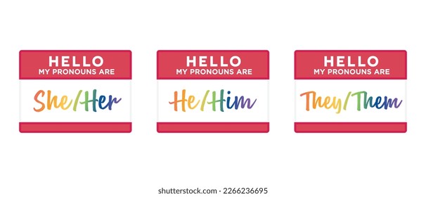 Gender Pronouns, Gender Name Tags, Gender Identity, Name Badges, Gender Badges, Labels, Vector Illustration Background