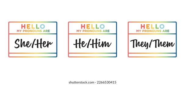 Gender Pronouns, Gender Name Tags, Gender Identity, Name Badges, Gender Badges, Labels, Vector Illustration Background