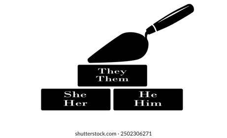 gender pronouns, Gender selection concept. He his, she him, they them as pronouns, black isolated silhouette