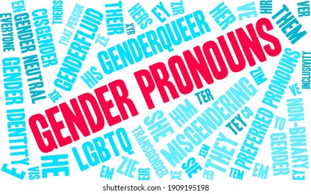 Gender Pronouns word cloud on a white background.