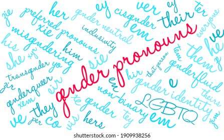 Gender Pronouns word cloud on a white background.