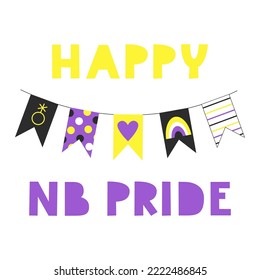 Gender queer and non-binary people concept. LGBT rights and diversity lettering. Flat vector motivational quote and illustration with NB colors and symbols. Pride and enby awareness.