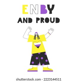 Gender queer and non-binary people concept. LGBT rights and diversity lettering. Flat vector motivational quote and illustration with NB colors and symbols. Pride and enby awareness.