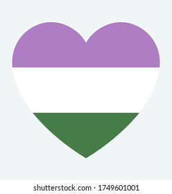 Gender Queer Pride Flag, In Heart Shape Icon On White Background, Vector Illustration