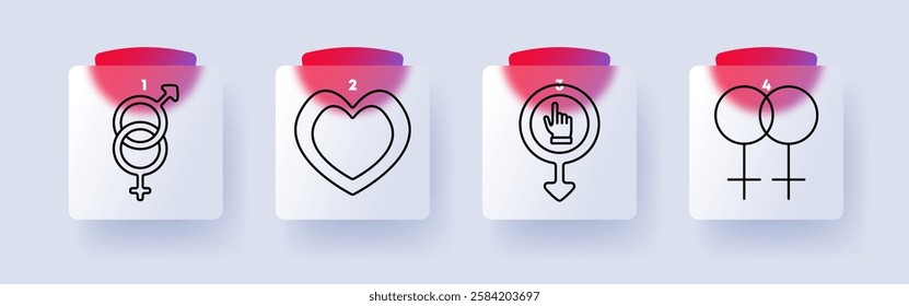 Gender and relationships set icon. Gender symbols, heart, gender identity, equality, diversity, relationships, inclusivity, love, representation