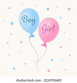 Gender reveal banner with blue and pink balloons. Boy or girl. Vector illustration