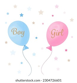 Gender reveal banner with blue and pink balloons. Boy or girl. Vector illustration