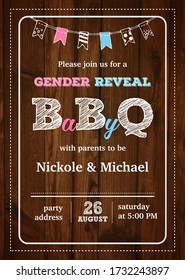 Gender reveal BBQ party invitation card vector design