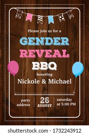 Gender reveal BBQ party invitation card vector design