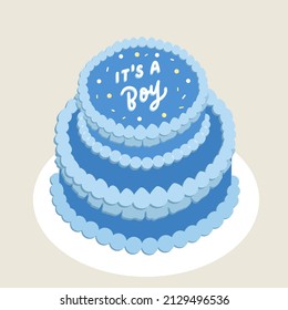 Gender Reveal Cake Illustration. It's A Boy Cake Illustration. Hand Drawn Minimalist Cake