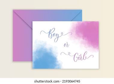 Gender Reveal calligraphy banner Boy or Girl. Calligraphy lettering with watercolor spot. Vector template for Baby shower party decoration, invitation, announcement , poster, etc