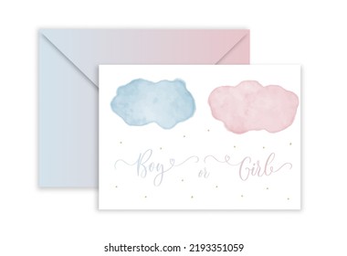 Gender Reveal calligraphy banner Boy or Girl. Calligraphy lettering with watercolor spot. Vector template for Baby shower party decoration, invitation, announcement , poster, etc