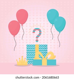 gender reveal illustration with gift box and balloons