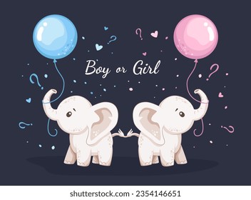 Gender reveal invitation or banner template. Boy or girl. He or she. Vector illustration isolated on dark background