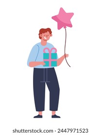 gender reveal man with balloon isolated