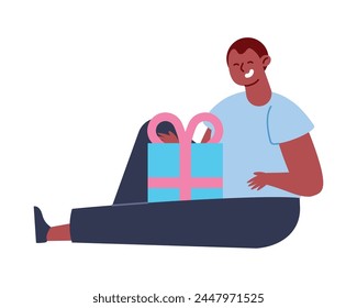 gender reveal man with gift isolated