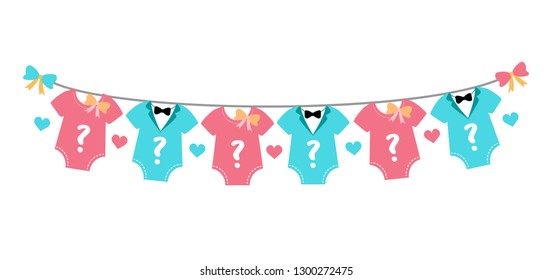 Gender reveal party. Baby shower celebration. Boy or girl? Blue or pink? Vector illustration for invitation, card, banner. 