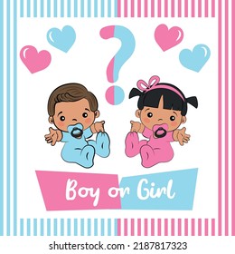 Gender reveal party. Baby shower celebration. Boy or girl? Blue or pink? Vector illustration for invitation, card, banner.