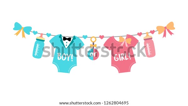 Gender\
reveal party. Baby shower celebration. Boy or girl? Blue or pink?\
Vector illustration for invitation, card, banner.\
