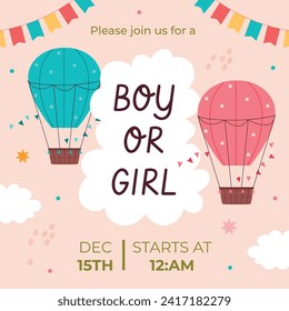 Gender reveal party background. Boy or girl reveal party. gender party. Baby's gender reveal party celebration. Vector Illustration design for Poster, Banner, Invitation Card. blue and pink color.