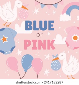 Gender reveal party background. Boy or girl reveal party. gender party. Baby's gender reveal party celebration. Vector Illustration design for Poster, Banner, Invitation Card. blue and pink color.