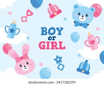 Gender reveal party background. Boy or girl reveal party. gender party. Baby's gender reveal party celebration. Vector Illustration design for Poster, Banner, Invitation Card. blue and pink color.