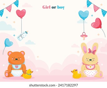 Gender reveal party background. Boy or girl reveal party. gender party. Baby's gender reveal party celebration. Vector Illustration design for Poster, Banner, Invitation Card. blue and pink color.