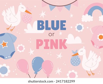 Gender reveal party background. Boy or girl reveal party. gender party. Baby's gender reveal party celebration. Vector Illustration design for Poster, Banner, Invitation Card. blue and pink color.