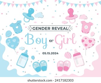 Gender reveal party background. Boy or girl reveal party. gender party. Baby's gender reveal party celebration. Vector Illustration design for Poster, Banner, Invitation Card. blue and pink color.