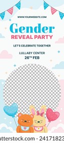 Gender reveal party background. Boy or girl reveal party. gender party. Baby's gender reveal party celebration. Vector Illustration design for Poster, Banner, Invitation Card. blue and pink color.