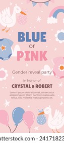 Gender reveal party background. Boy or girl reveal party. gender party. Baby's gender reveal party celebration. Vector Illustration design for Poster, Banner, Invitation Card. blue and pink color.