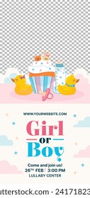 Gender reveal party background. Boy or girl reveal party. gender party. Baby's gender reveal party celebration. Vector Illustration design for Poster, Banner, Invitation Card. blue and pink color.