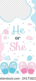 Gender reveal party background. Boy or girl reveal party. gender party. Baby's gender reveal party celebration. Vector Illustration design for Poster, Banner, Invitation Card. blue and pink color.