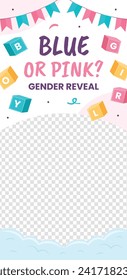 Gender reveal party background. Boy or girl reveal party. gender party. Baby's gender reveal party celebration. Vector Illustration design for Poster, Banner, Invitation Card. blue and pink color.