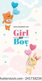 Gender reveal party background. Boy or girl reveal party. gender party. Baby's gender reveal party celebration. Vector Illustration design for Poster, Banner, Invitation Card. blue and pink color.