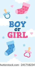 Gender reveal party background. Boy or girl reveal party. gender party. Baby's gender reveal party celebration. Vector Illustration design for Poster, Banner, Invitation Card. blue and pink color.