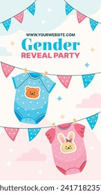 Gender reveal party background. Boy or girl reveal party. gender party. Baby's gender reveal party celebration. Vector Illustration design for Poster, Banner, Invitation Card. blue and pink color.