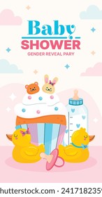 Gender reveal party background. Boy or girl reveal party. gender party. Baby's gender reveal party celebration. Vector Illustration design for Poster, Banner, Invitation Card. blue and pink color.