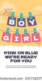 Gender reveal party background. Boy or girl reveal party. gender party. Baby's gender reveal party celebration. Vector Illustration design for Poster, Banner, Invitation Card. blue and pink color.