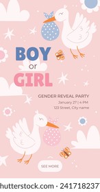 Gender reveal party background. Boy or girl reveal party. gender party. Baby's gender reveal party celebration. Vector Illustration design for Poster, Banner, Invitation Card. blue and pink color.