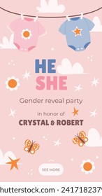 Gender reveal party background. Boy or girl reveal party. gender party. Baby's gender reveal party celebration. Vector Illustration design for Poster, Banner, Invitation Card. blue and pink color.