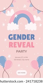 Gender reveal party background. Boy or girl reveal party. gender party. Baby's gender reveal party celebration. Vector Illustration design for Poster, Banner, Invitation Card. blue and pink color.