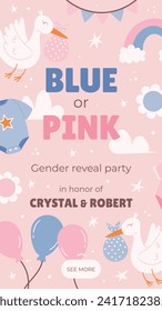 Gender reveal party background. Boy or girl reveal party. gender party. Baby's gender reveal party celebration. Vector Illustration design for Poster, Banner, Invitation Card. blue and pink color.