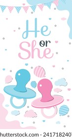 Gender reveal party background. Boy or girl reveal party. gender party. Baby's gender reveal party celebration. Vector Illustration design for Poster, Banner, Invitation Card. blue and pink color.