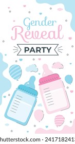 Gender reveal party background. Boy or girl reveal party. gender party. Baby's gender reveal party celebration. Vector Illustration design for Poster, Banner, Invitation Card. blue and pink color.