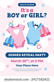 Gender reveal party background. Boy or girl reveal party. gender party. Baby's gender reveal party celebration. Vector Illustration design for Poster, Banner, Invitation Card. blue and pink color.