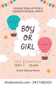 Gender reveal party background. Boy or girl reveal party. gender party. Baby's gender reveal party celebration. Vector Illustration design for Poster, Banner, Invitation Card. blue and pink color.