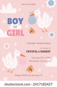 Gender reveal party background. Boy or girl reveal party. gender party. Baby's gender reveal party celebration. Vector Illustration design for Poster, Banner, Invitation Card. blue and pink color.